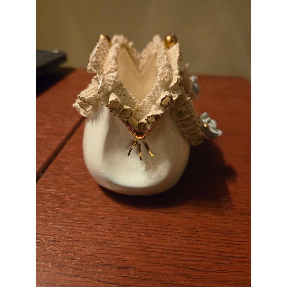 Vintage Ceramic Purse Trinket Box Floral Lace Porcelain Rose Shabby Chic Cream - Picture 5 of 6